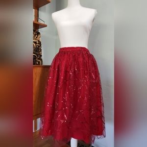 Magnolia Place Party Skirt, size L (but runs small), Red, sequins and tule skirt